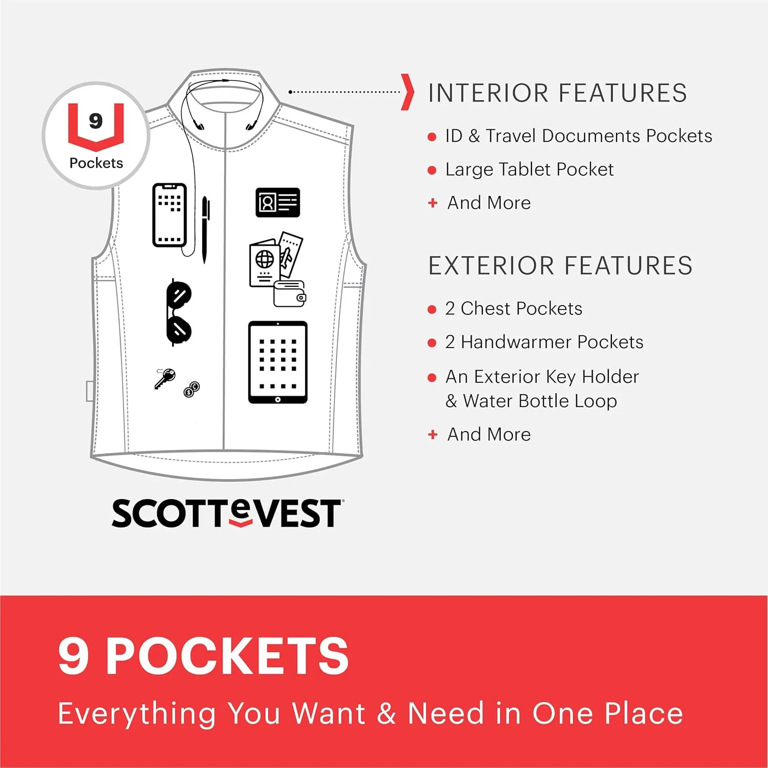 SCOTTeVEST 101 Vest for Women - 9 Hidden Pockets - Water Repellent for Travel & More