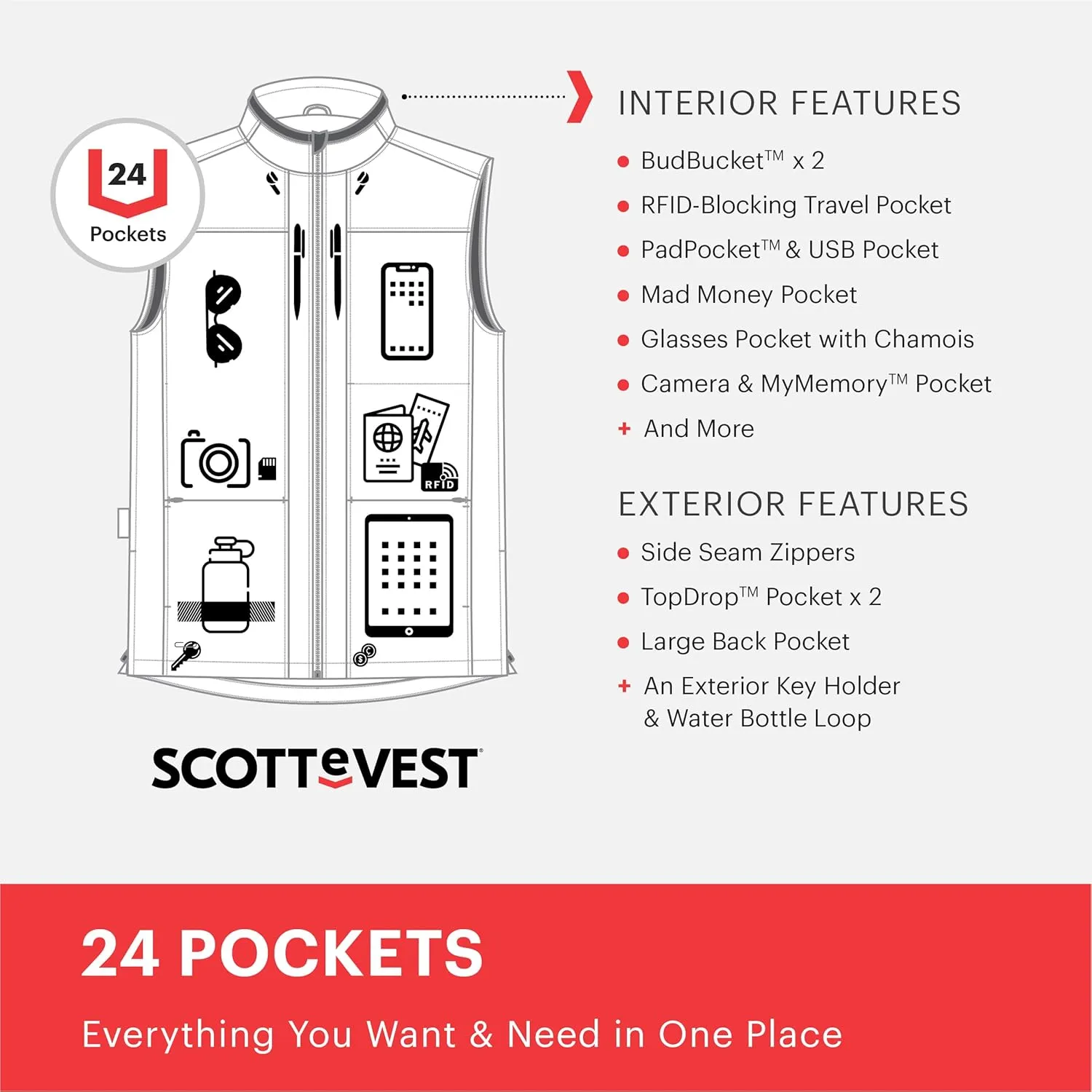 SCOTTeVEST Best Travel Vest for Women - 24 Hidden Pockets - Water Repellent for Travel & More