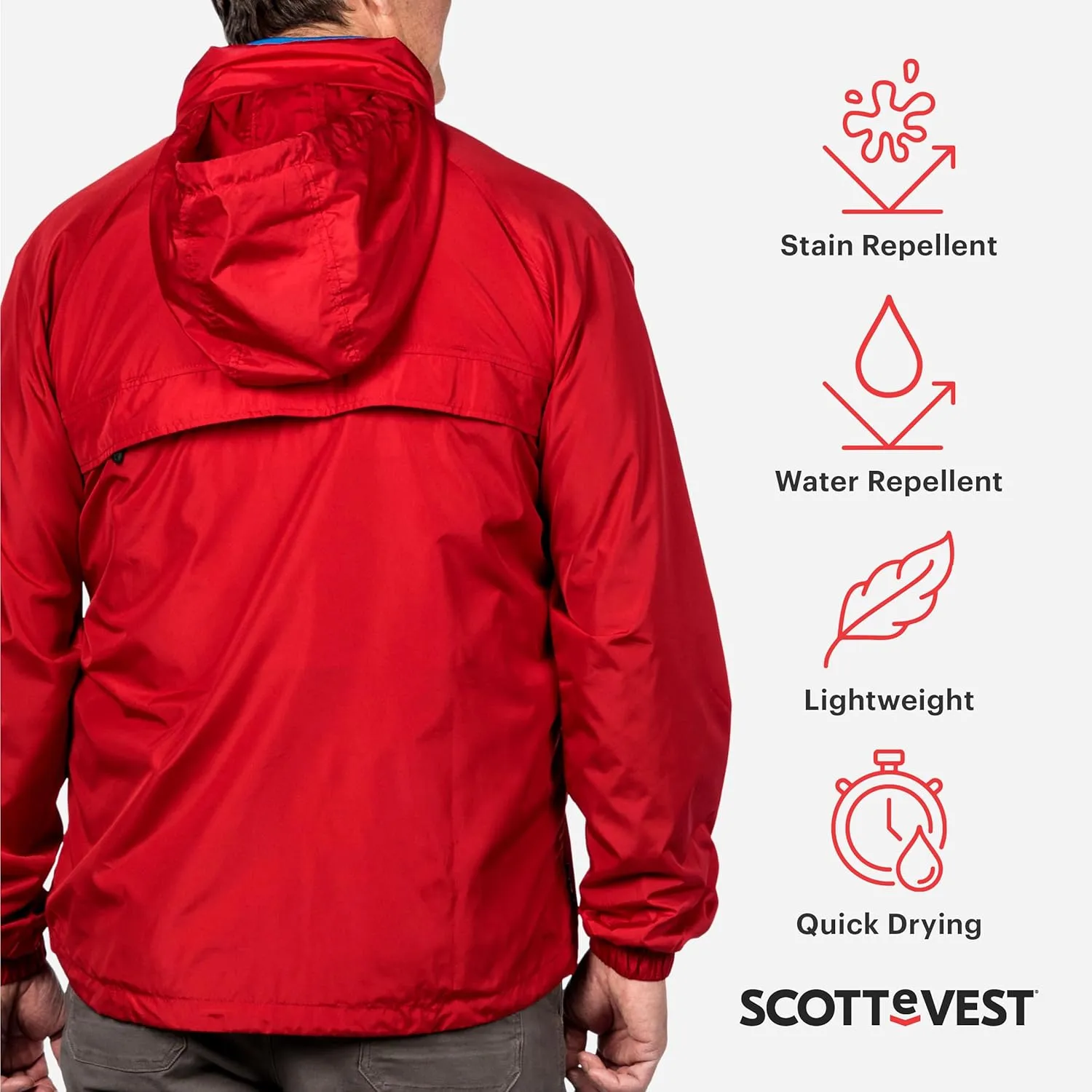 SCOTTeVEST Pack Windbreaker Jacket for Men - 19 Hidden Pockets - Lightweight Water Repellent Coat for Travel & More