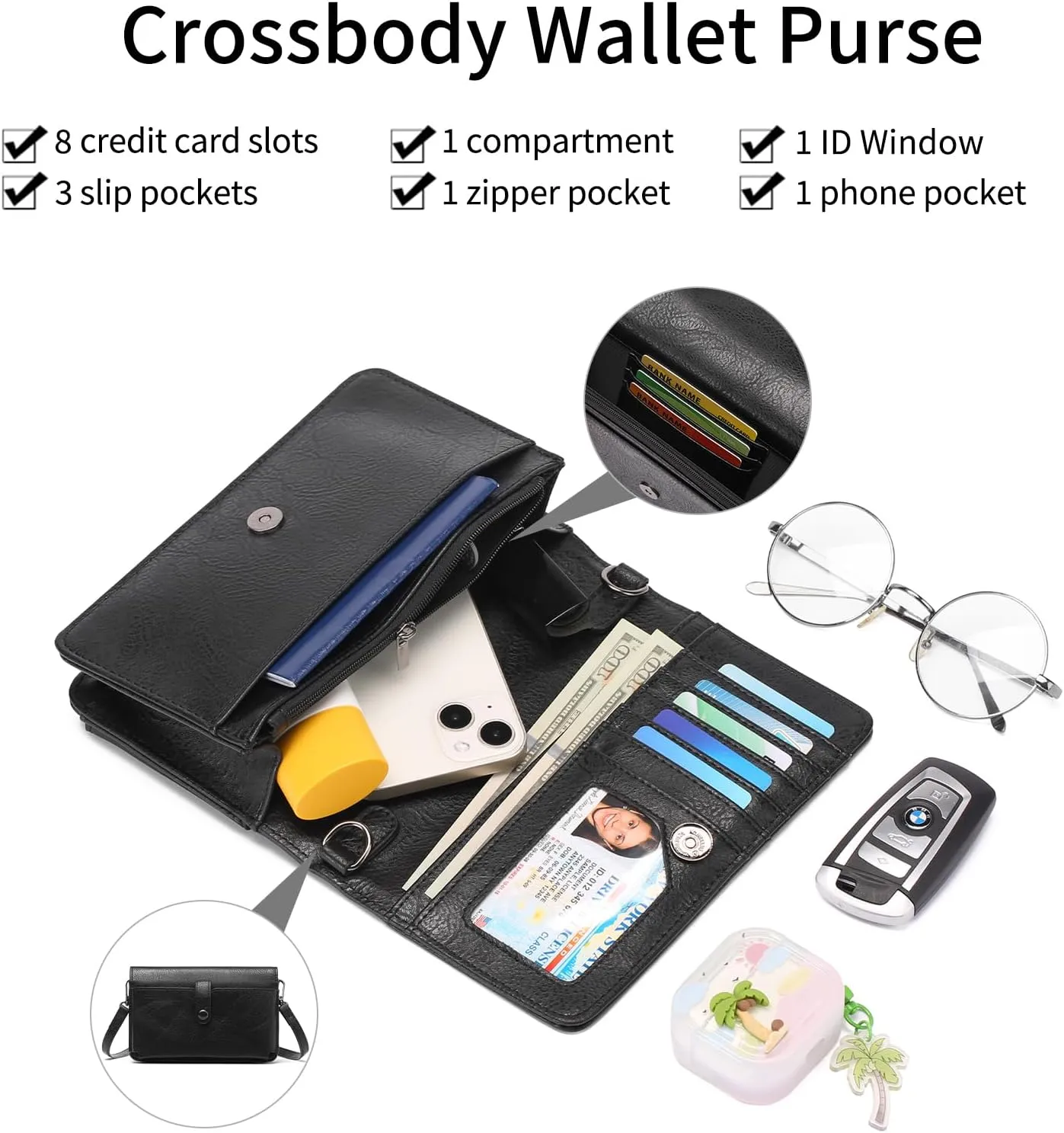 SENDEFN Small Crossbody Bags for Women Leather Cell Phone Purse Wallet with ID window and Card Slots