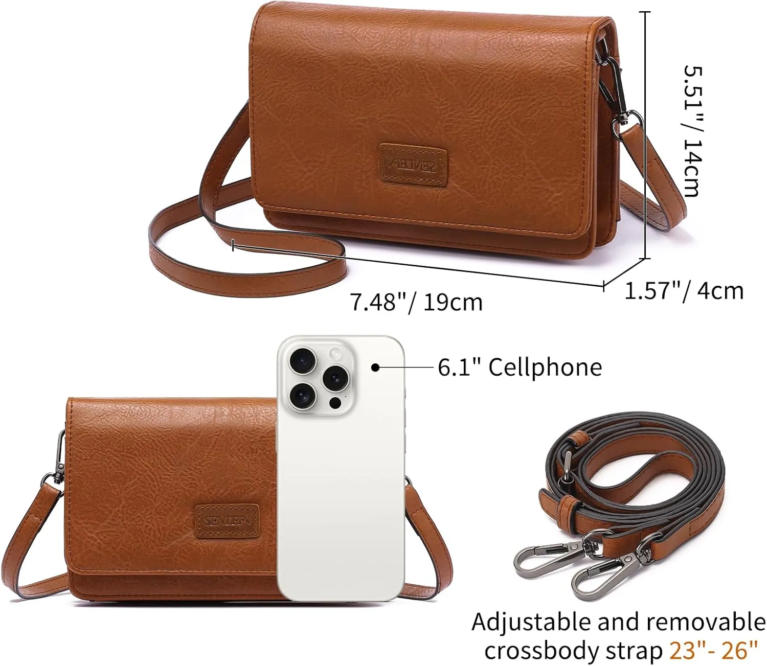 SENDEFN Small Crossbody Bags for Women Leather Cell Phone Purse Wallet with ID window and Card Slots