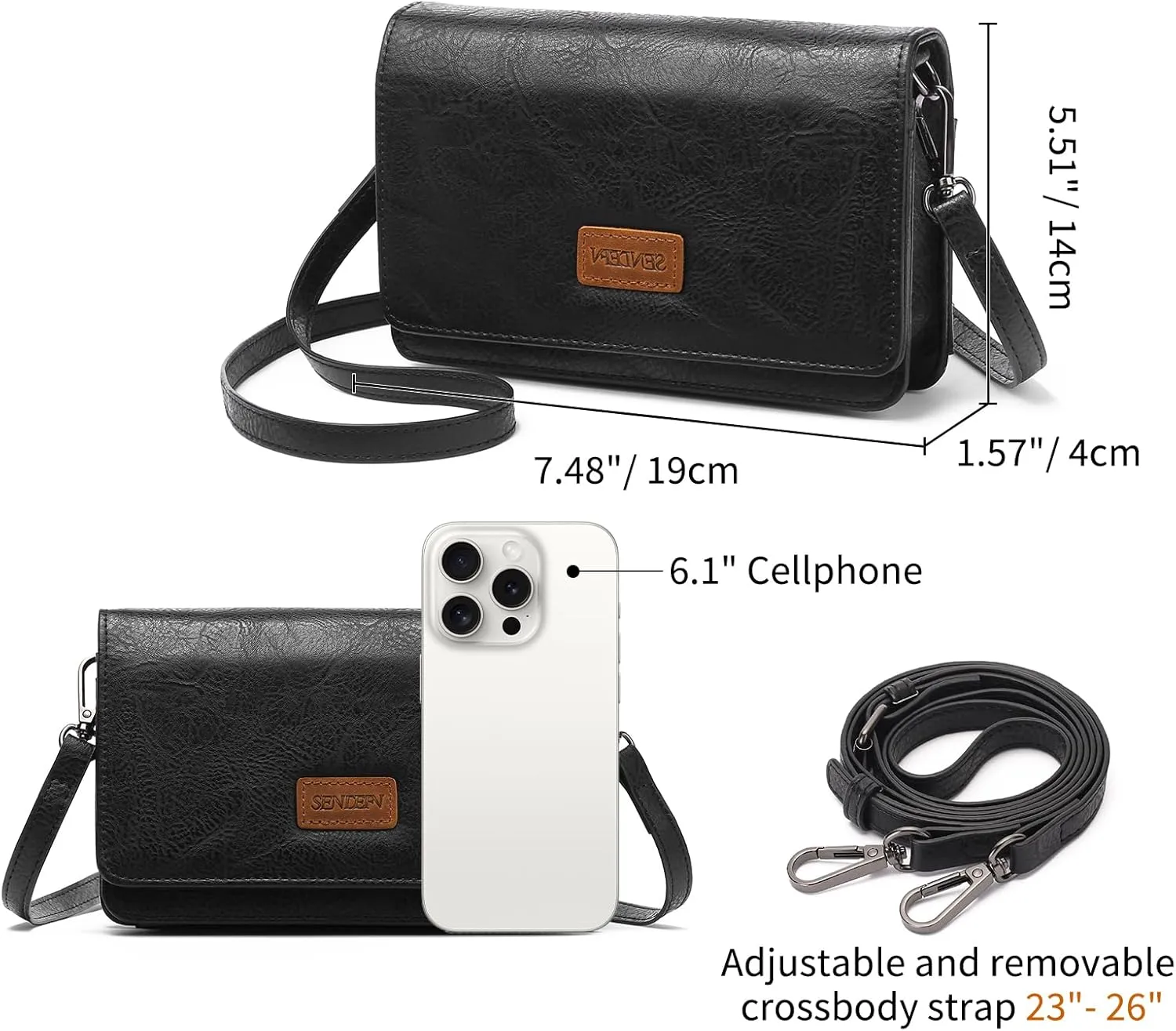 SENDEFN Small Crossbody Bags for Women Leather Cell Phone Purse Wallet with ID window and Card Slots