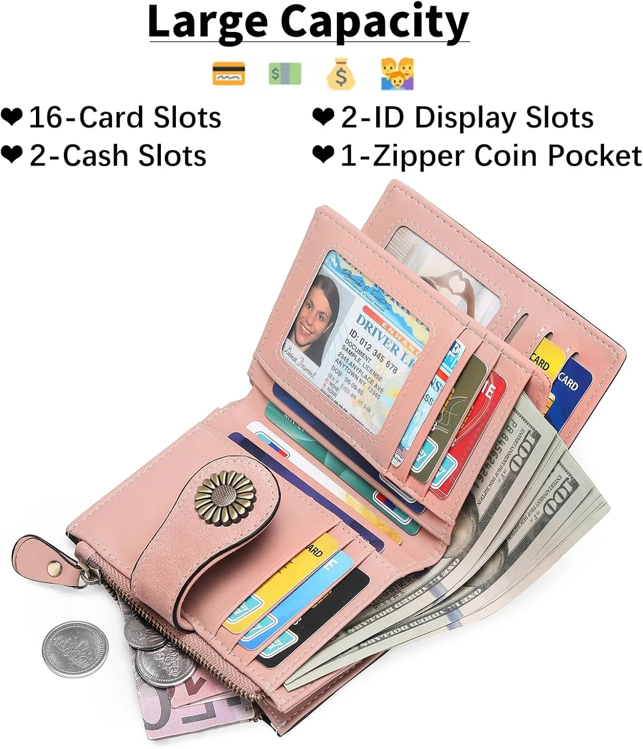 SENDEFN Small Wallets for Woman RFID Blocking Leather Bifold Credit Card Holder Purse with ID Window