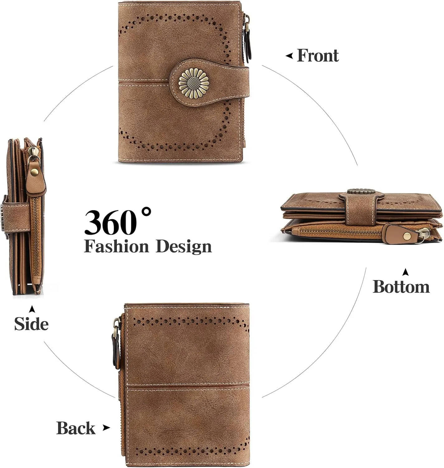 SENDEFN Small Wallets for Woman RFID Blocking Leather Bifold Credit Card Holder Purse with ID Window