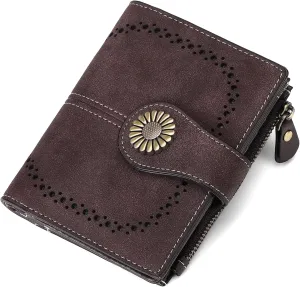 SENDEFN Small Wallets for Woman RFID Blocking Leather Bifold Credit Card Holder Purse with ID Window