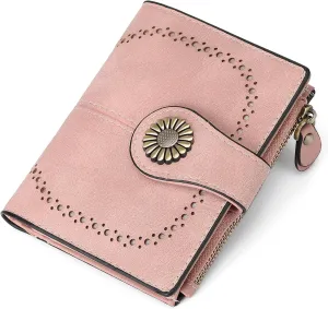 SENDEFN Small Wallets for Woman RFID Blocking Leather Bifold Credit Card Holder Purse with ID Window