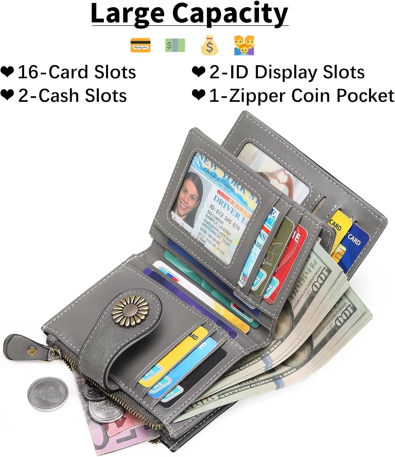 SENDEFN Small Wallets for Woman RFID Blocking Leather Bifold Credit Card Holder Purse with ID Window