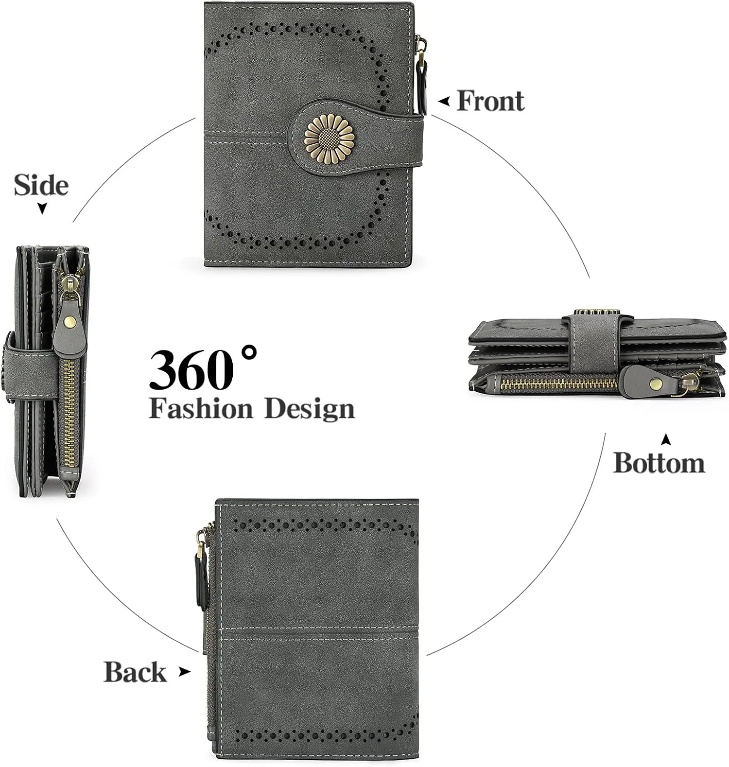 SENDEFN Small Wallets for Woman RFID Blocking Leather Bifold Credit Card Holder Purse with ID Window