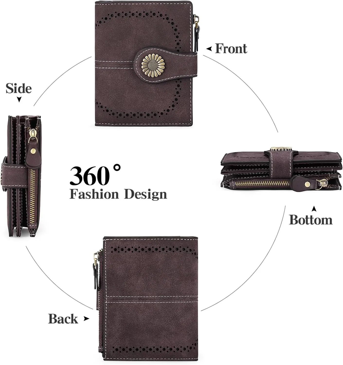 SENDEFN Small Wallets for Woman RFID Blocking Leather Bifold Credit Card Holder Purse with ID Window