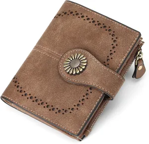 SENDEFN Small Wallets for Woman RFID Blocking Leather Bifold Credit Card Holder Purse with ID Window