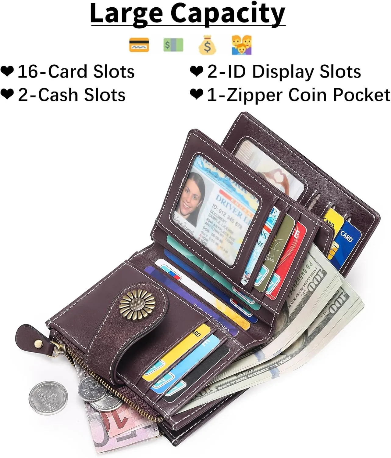 SENDEFN Small Wallets for Woman RFID Blocking Leather Bifold Credit Card Holder Purse with ID Window
