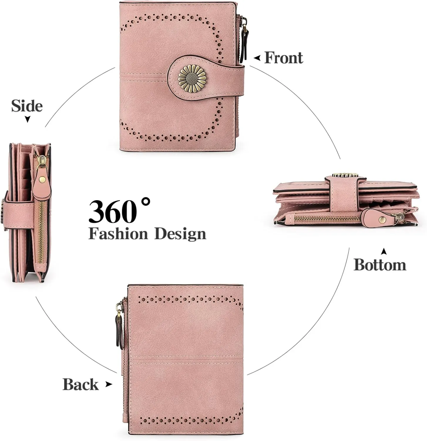 SENDEFN Small Wallets for Woman RFID Blocking Leather Bifold Credit Card Holder Purse with ID Window