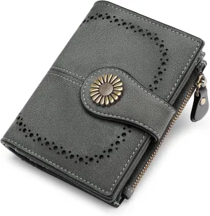 SENDEFN Small Wallets for Woman RFID Blocking Leather Bifold Credit Card Holder Purse with ID Window