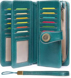 SENDEFN Wallets for Women Leather Credit Card Holder with RFID Blocking Large Capacity Wristlet