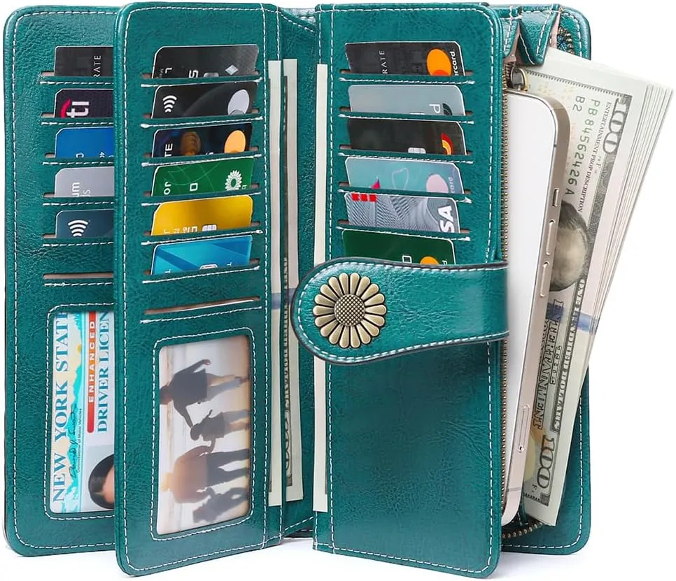 SENDEFN Wallets for Women Leather Credit Card Holder with RFID Blocking Large Capacity Wristlet