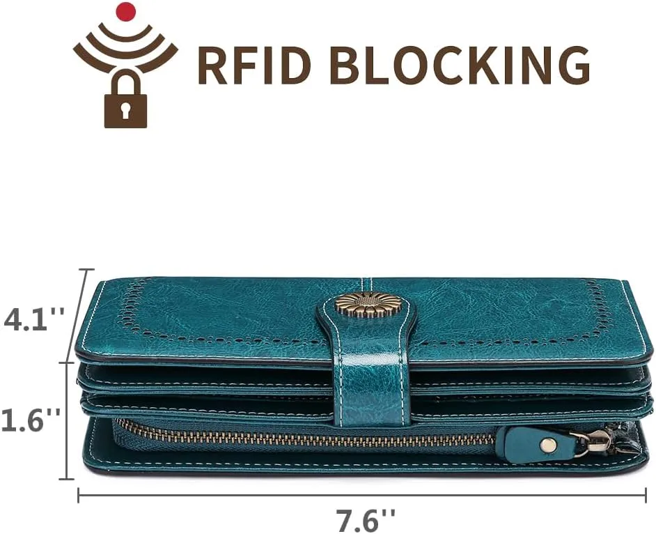 SENDEFN Wallets for Women Leather Credit Card Holder with RFID Blocking Large Capacity Wristlet