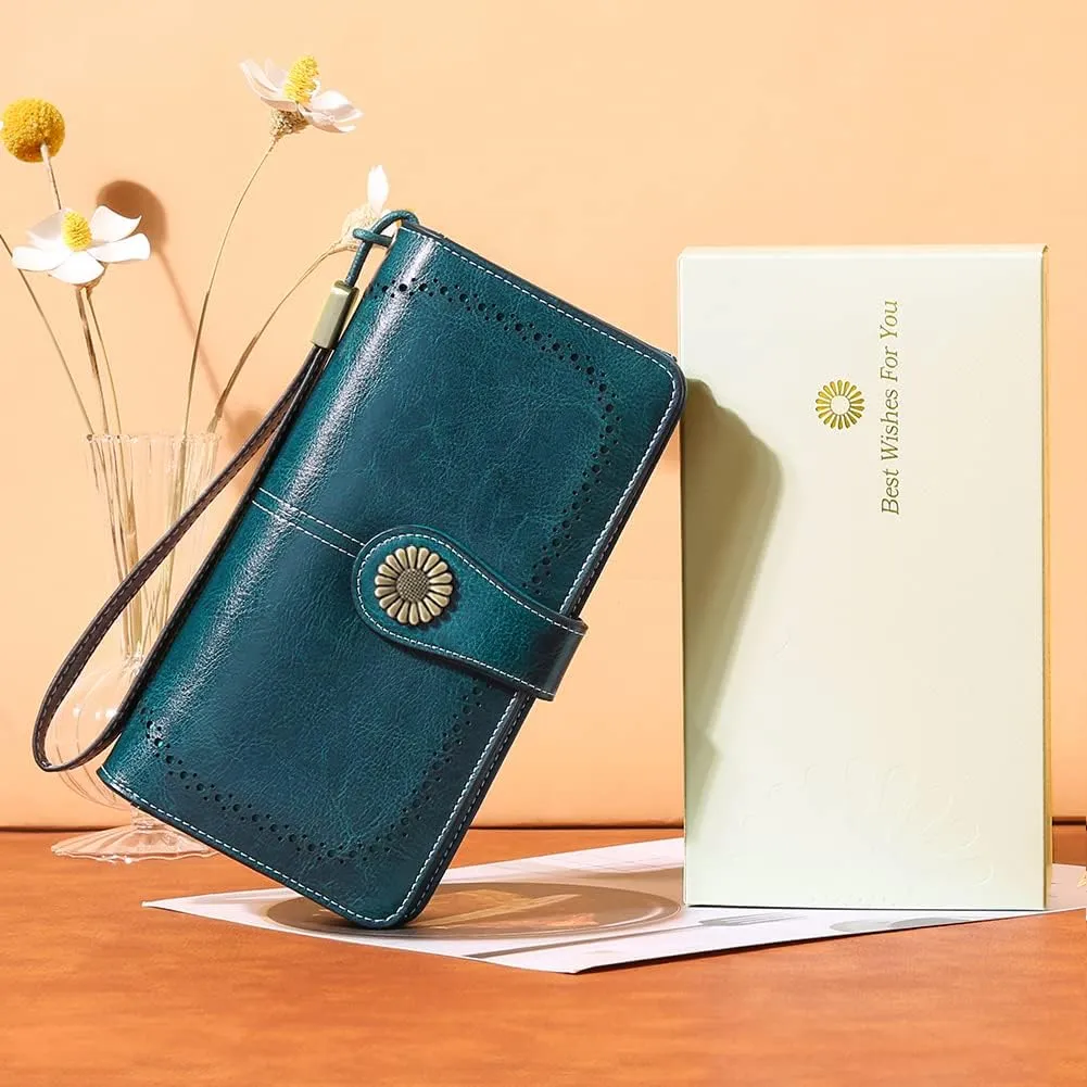 SENDEFN Wallets for Women Leather Credit Card Holder with RFID Blocking Large Capacity Wristlet