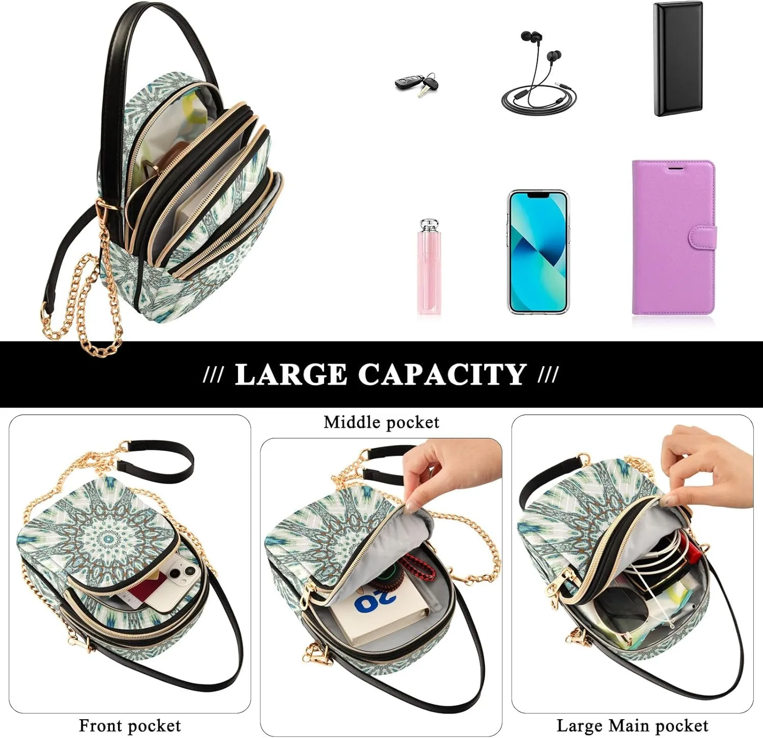 senya Pink Black Leopard Crossbody Handbags for Women Casual Leather Shoulder Phone Purse