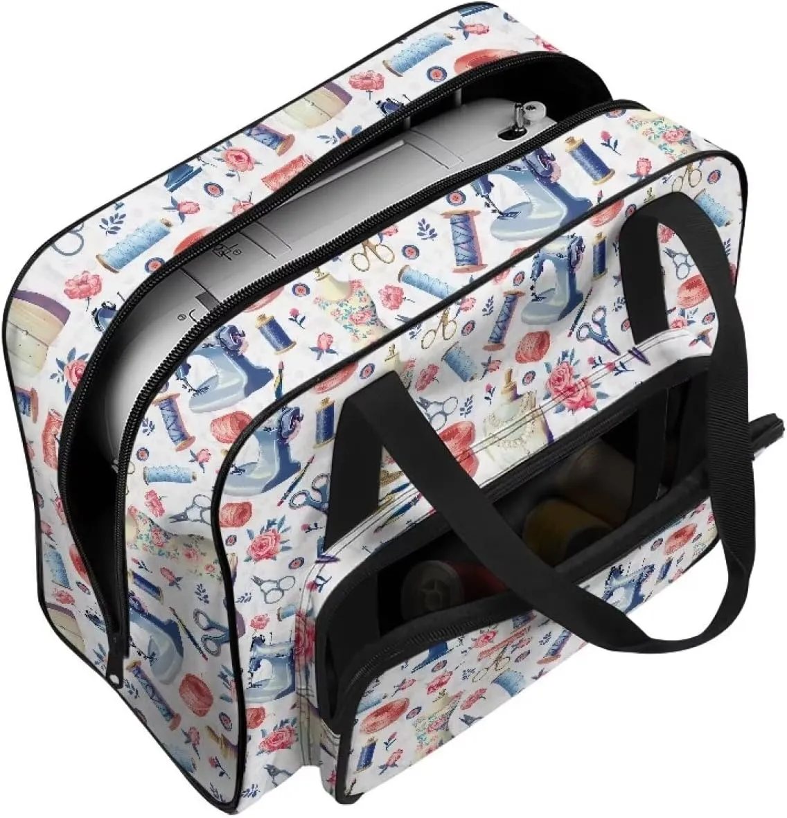 Sewing Machine Case with Handle & Thick Pad Fits Brother/Singer and Most Machines Foldable Simple Sewing Machine Carrying Case Storage Sewing Supplies