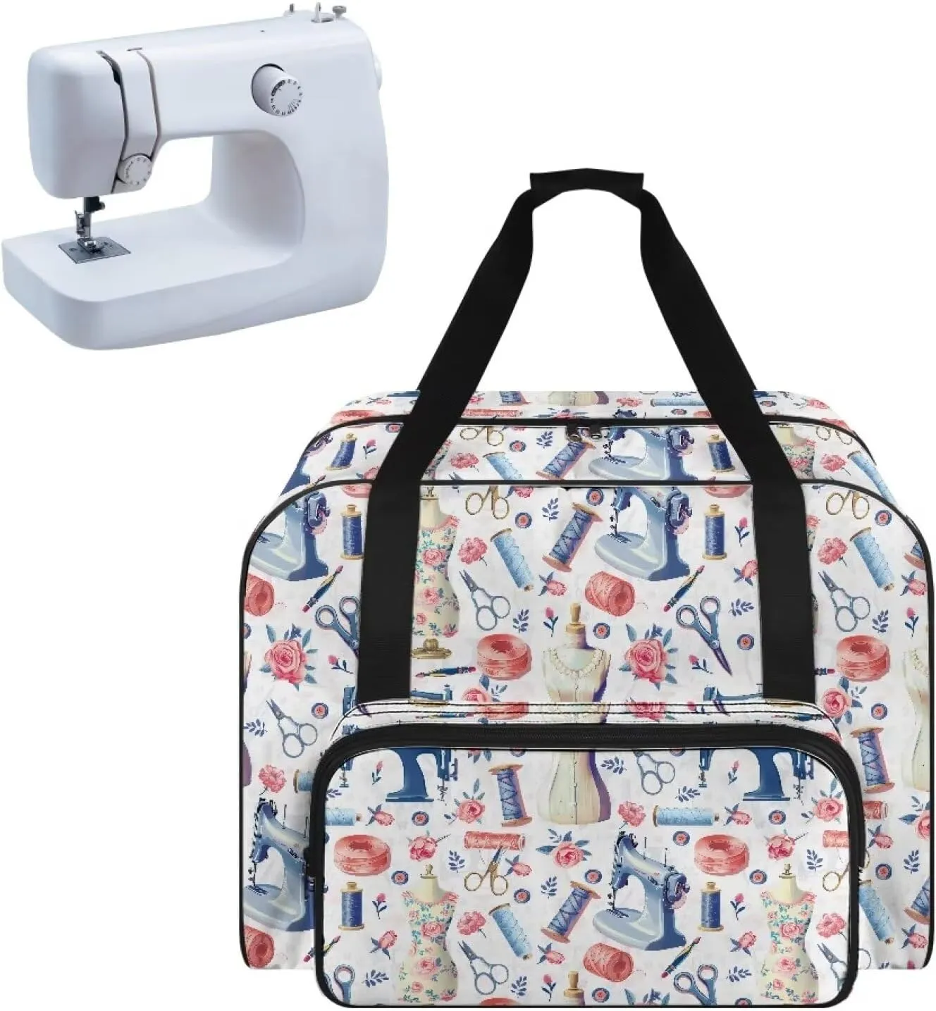 Sewing Machine Case with Handle & Thick Pad Fits Brother/Singer and Most Machines Foldable Simple Sewing Machine Carrying Case Storage Sewing Supplies
