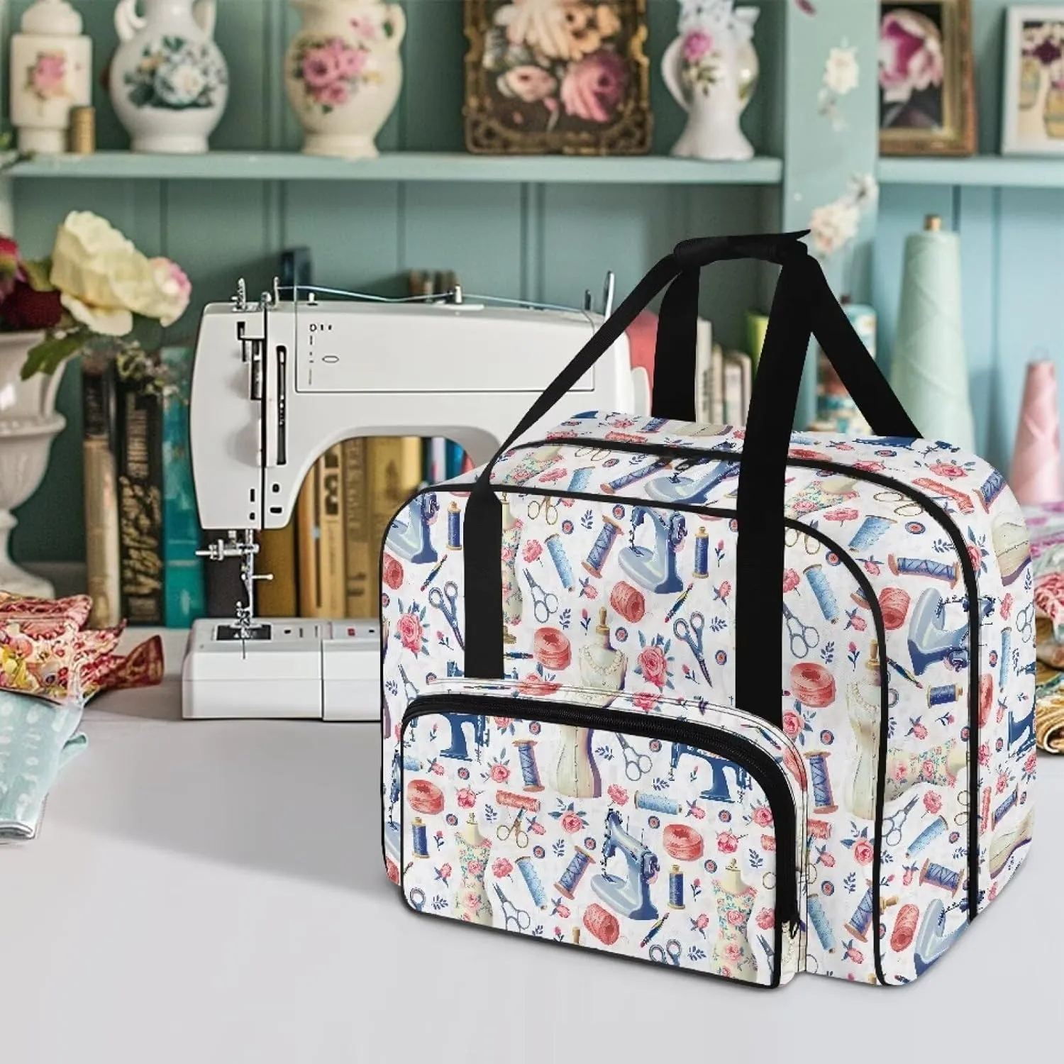 Sewing Machine Case with Handle & Thick Pad Fits Brother/Singer and Most Machines Foldable Simple Sewing Machine Carrying Case Storage Sewing Supplies