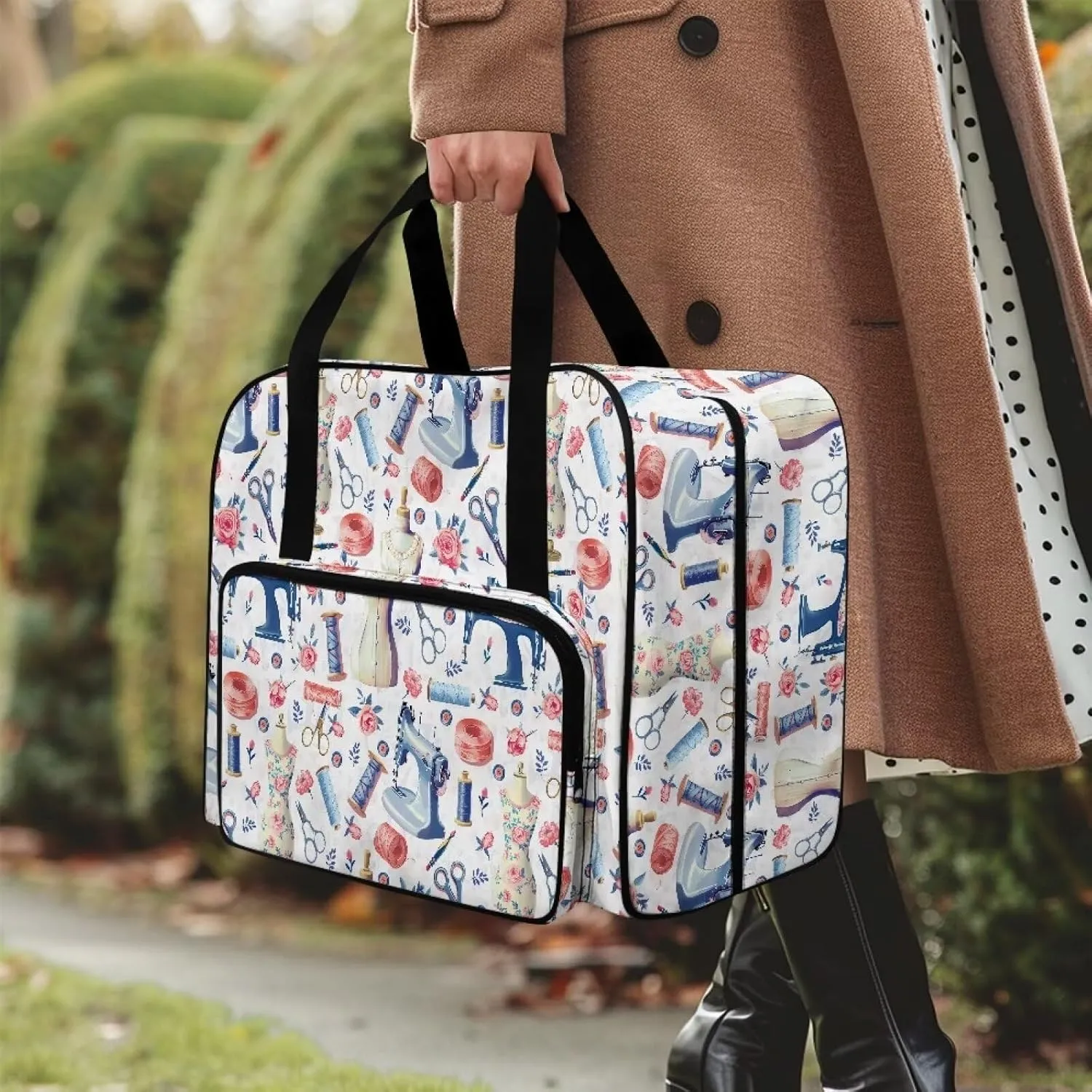 Sewing Machine Case with Handle & Thick Pad Fits Brother/Singer and Most Machines Foldable Simple Sewing Machine Carrying Case Storage Sewing Supplies