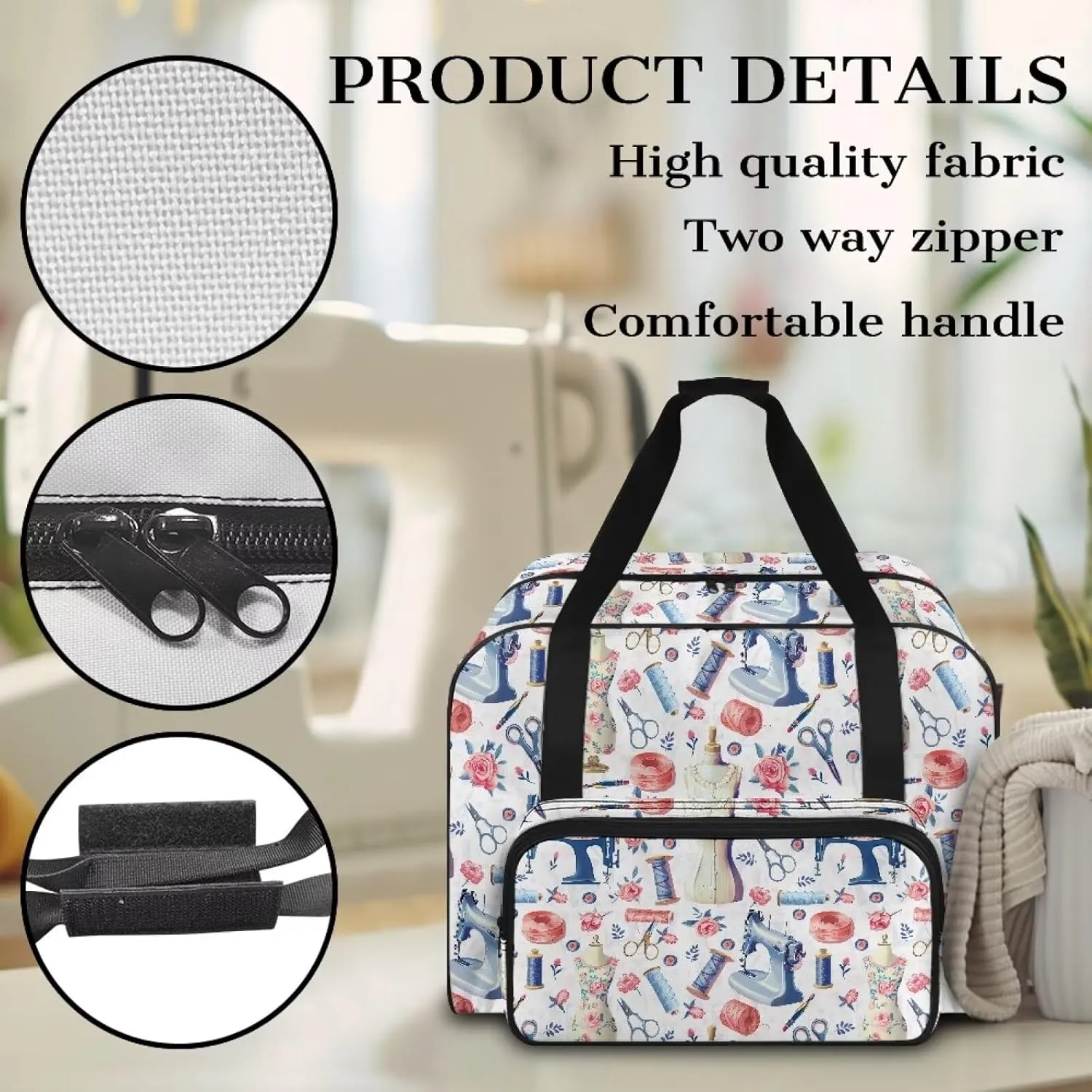 Sewing Machine Case with Handle & Thick Pad Fits Brother/Singer and Most Machines Foldable Simple Sewing Machine Carrying Case Storage Sewing Supplies