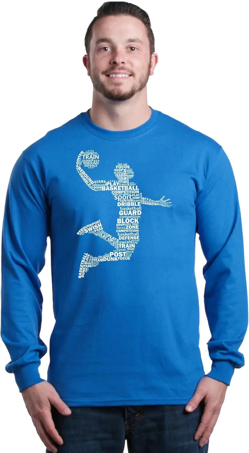 shop4ever® Basketball Player Dunk Silhouette Word Cloud Long Sleeve Shirt