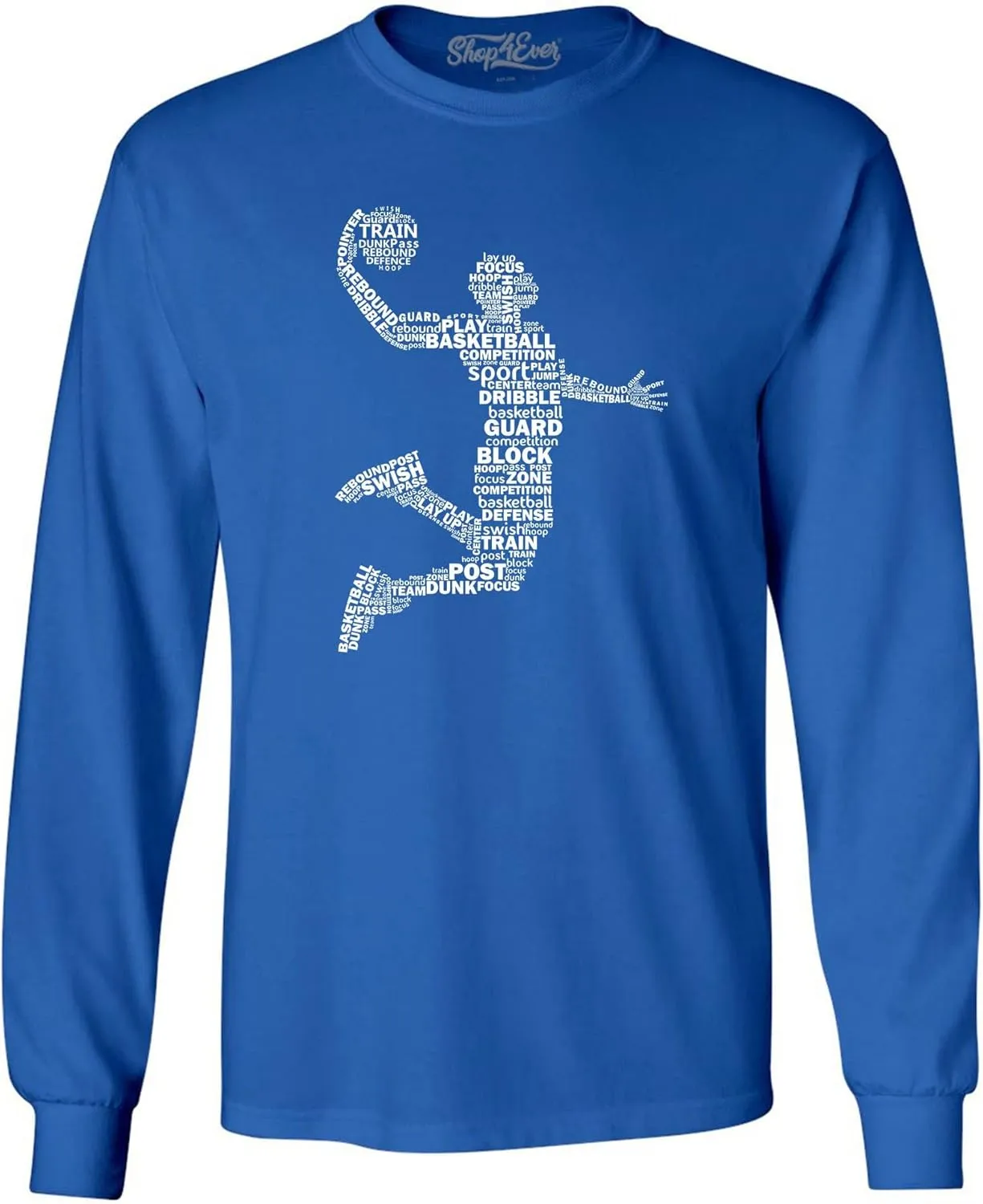 shop4ever® Basketball Player Dunk Silhouette Word Cloud Long Sleeve Shirt