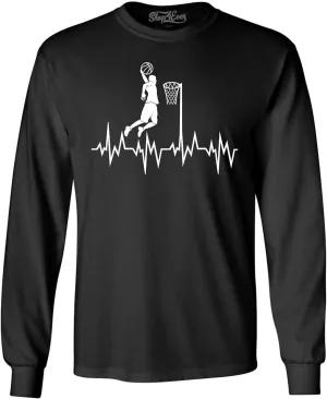 shop4ever® Basketball Player Slam Dunk Heartline Heartbeat Long Sleeve Shirt