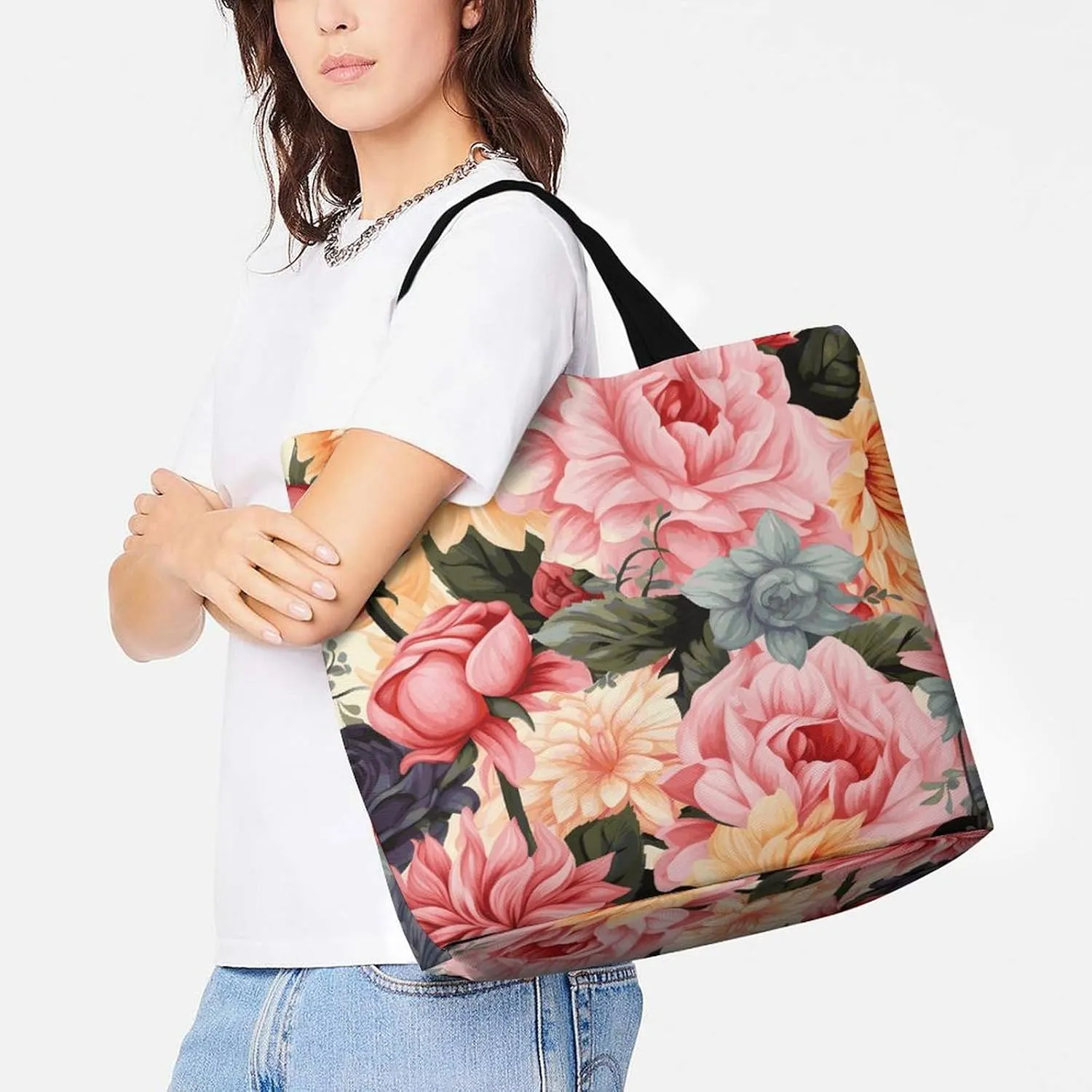 Shopping Bag for Women, Cartoon Fish Print Tote Bag, Large Capacity Shoulder Bags for Groceries Travel