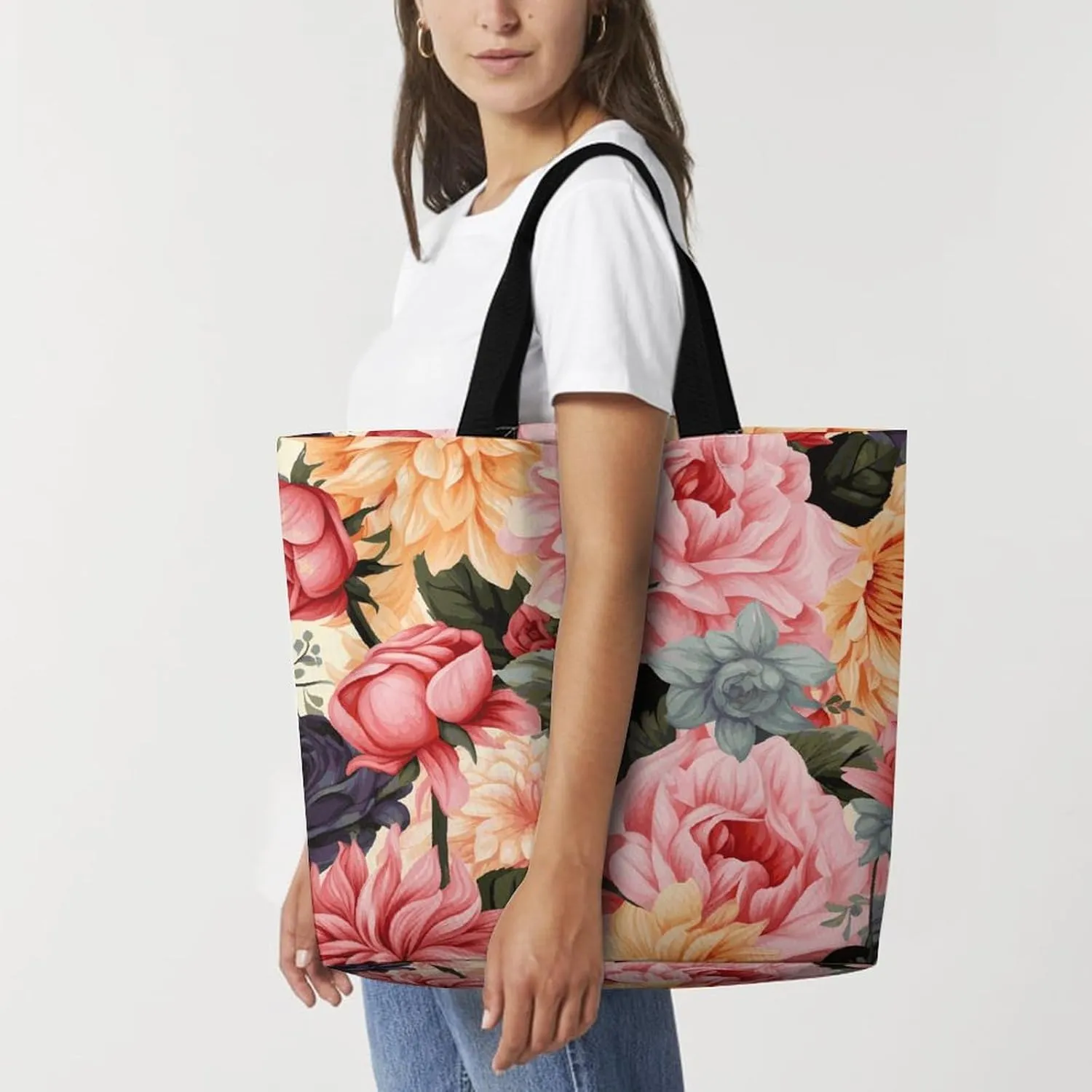 Shopping Bag for Women, Cartoon Fish Print Tote Bag, Large Capacity Shoulder Bags for Groceries Travel