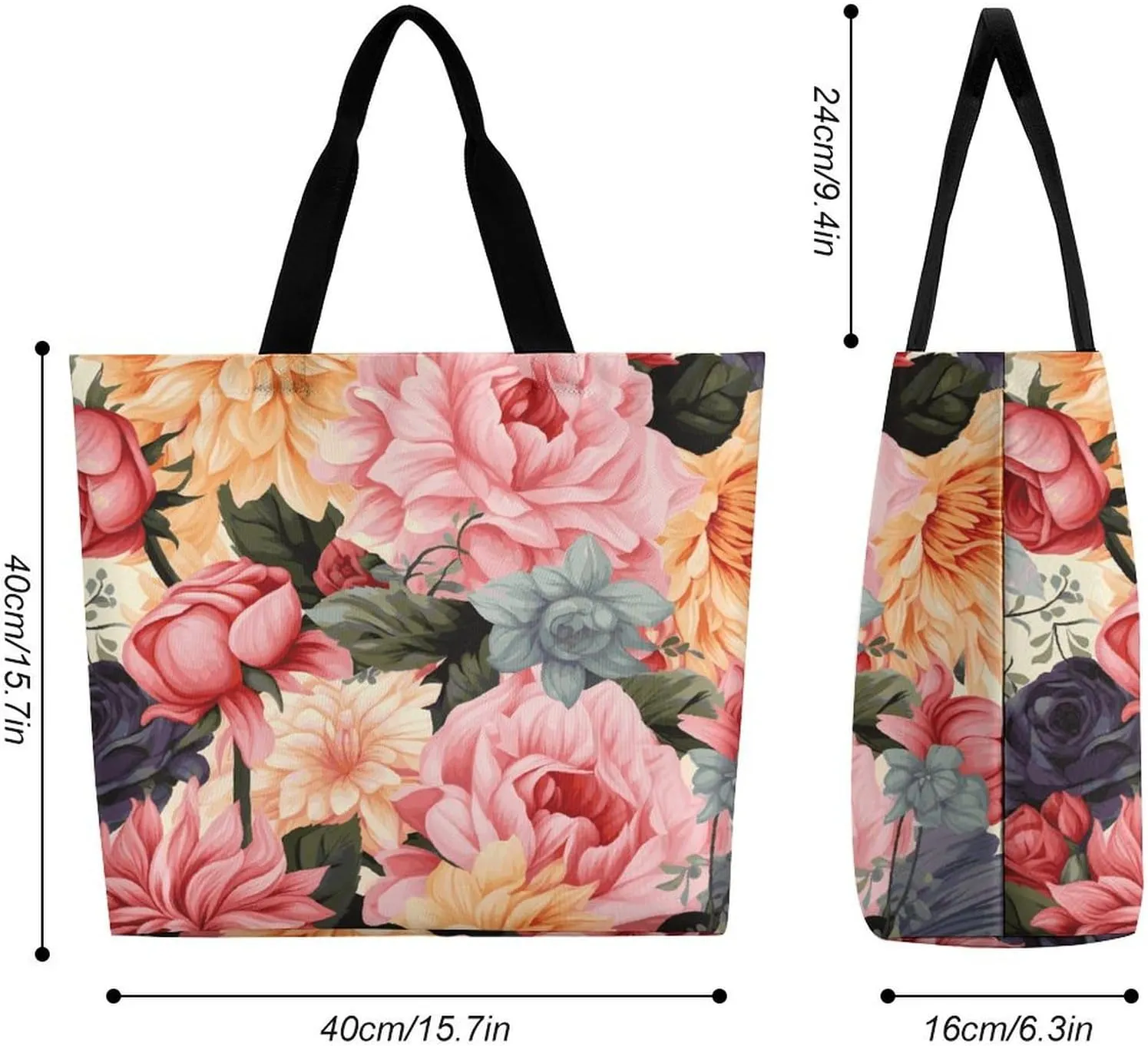 Shopping Bag for Women, Cartoon Fish Print Tote Bag, Large Capacity Shoulder Bags for Groceries Travel