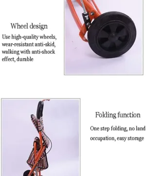 Shopping Trolley, Convenient Folding Trolley - Four-Wheeled Shopping Cart Compatible with The Elderly - A Walker with Wheeled Seats