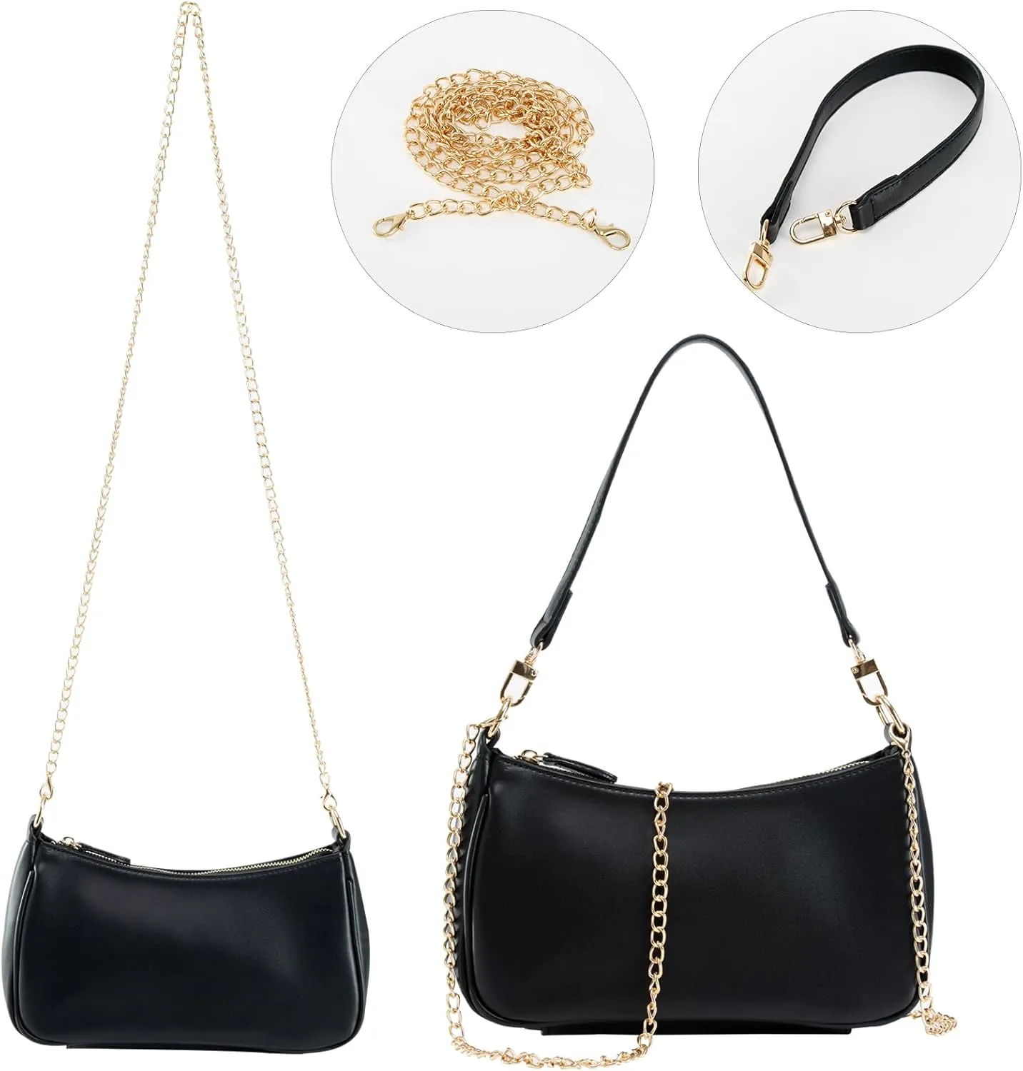Shoulder Bag for Women with 2 Removable Straps and Zipper Closure Crossbody Bags Clutch Tote HandBags Purses