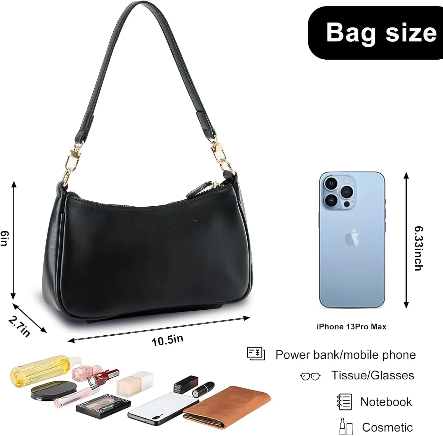 Shoulder Bag for Women with 2 Removable Straps and Zipper Closure Crossbody Bags Clutch Tote HandBags Purses