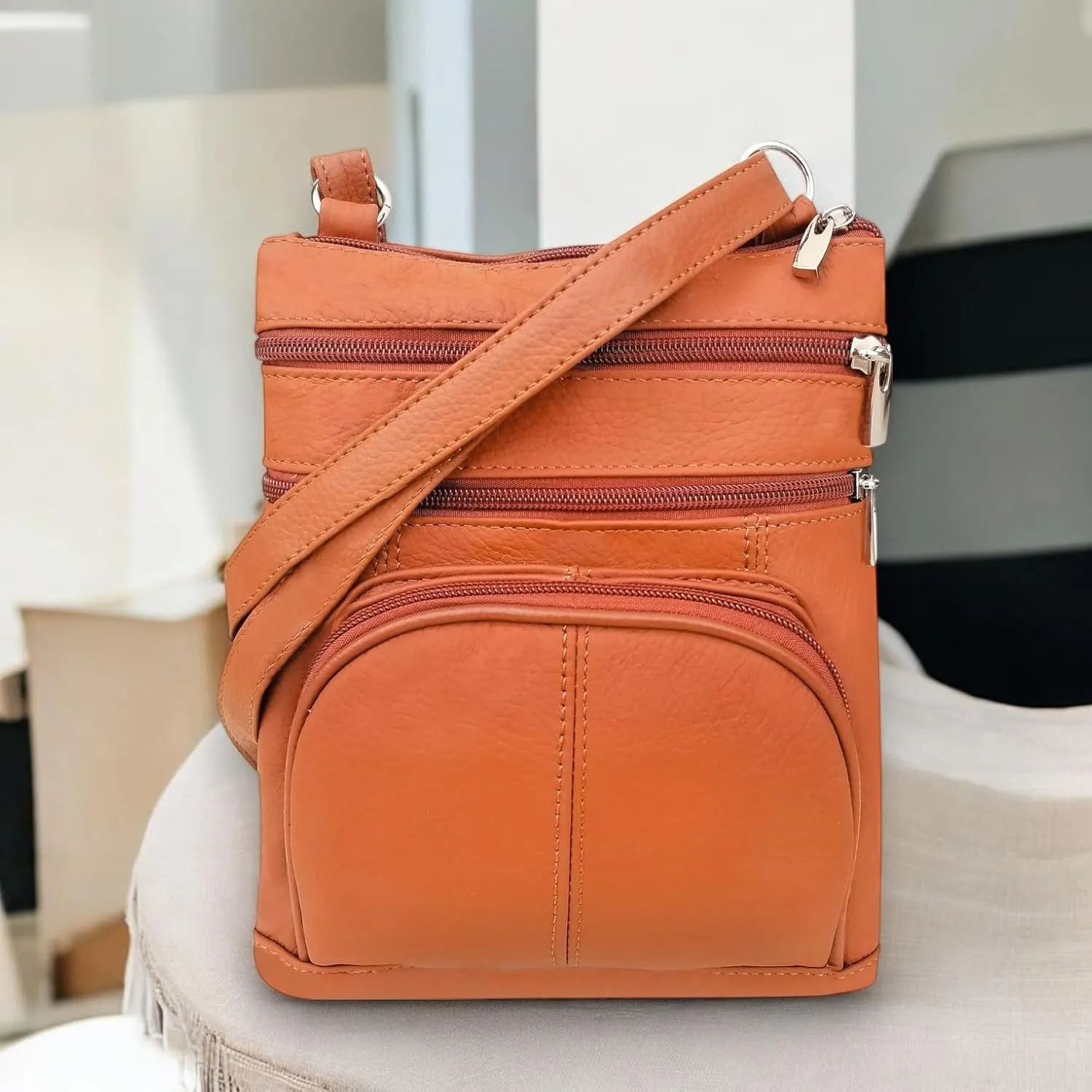 SILVERFEVER Women’s RFID-Blocking Crossbody Shoulder Bag - Top Grain Leather, Adjustable Strap, Multiple Pockets