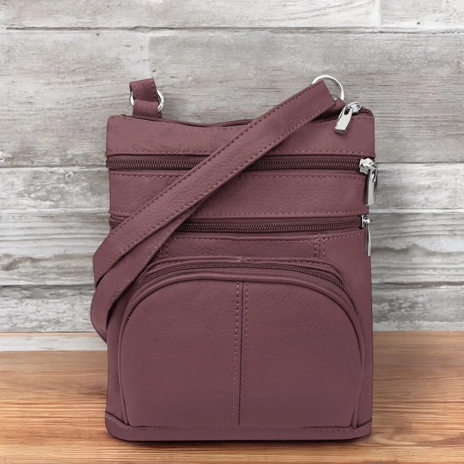 SILVERFEVER Women’s RFID-Blocking Crossbody Shoulder Bag - Top Grain Leather, Adjustable Strap, Multiple Pockets