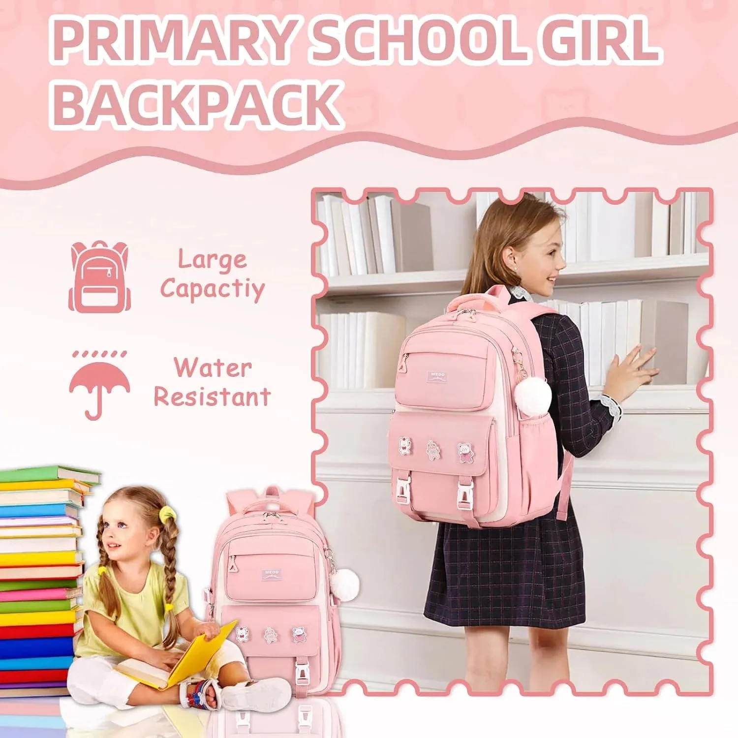 Simple with Case,Lightweight Girls,Fashion Laptop Kids School Backpack Set School Teens Streamlined Pencil for Bookbags for Bags Women,Pink