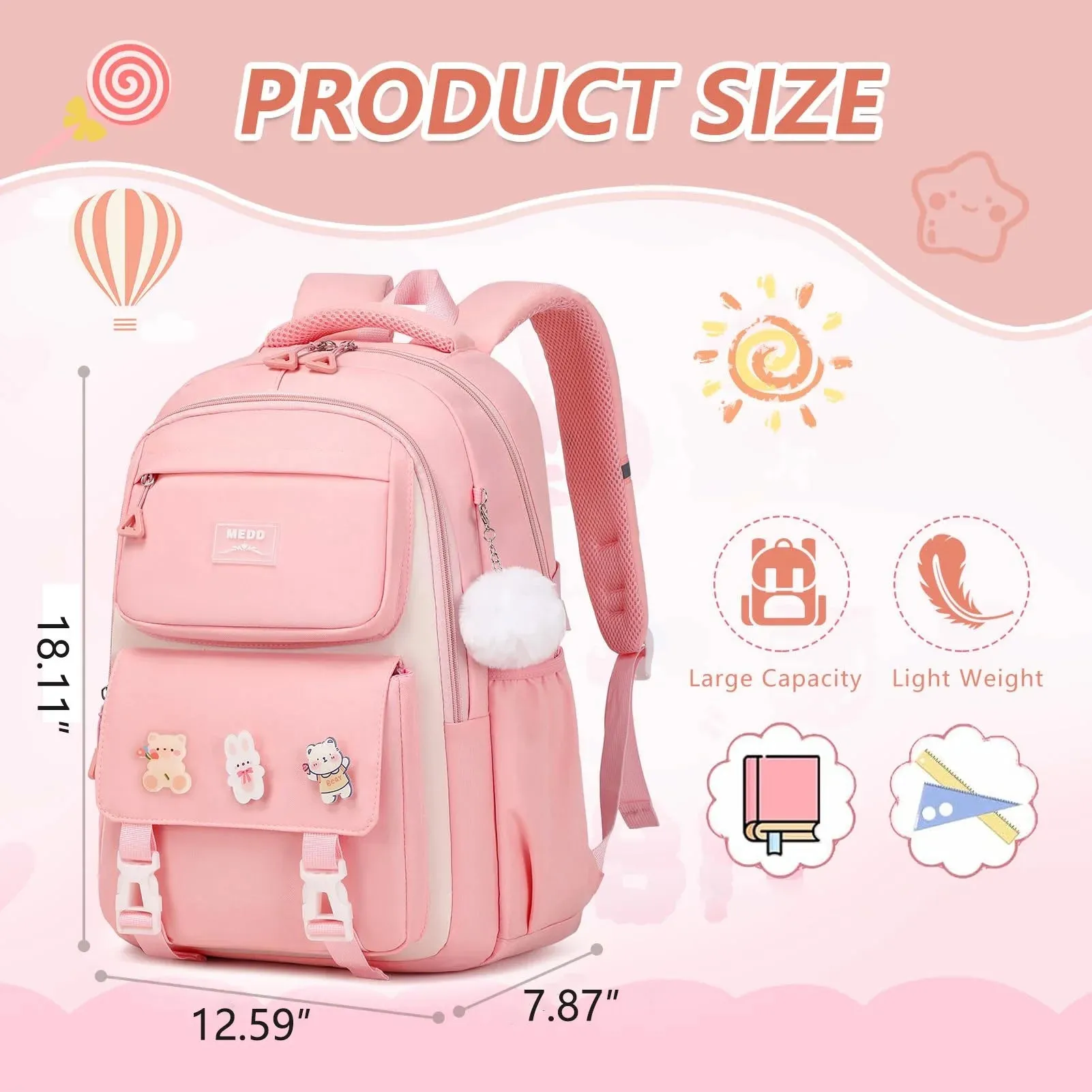 Simple with Case,Lightweight Girls,Fashion Laptop Kids School Backpack Set School Teens Streamlined Pencil for Bookbags for Bags Women,Pink