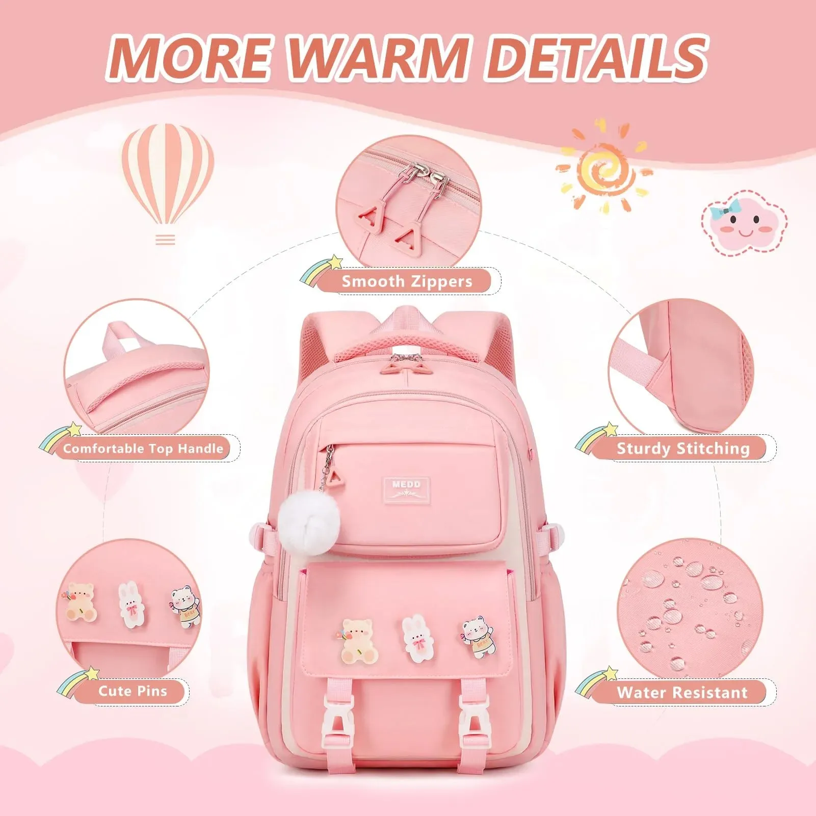 Simple with Case,Lightweight Girls,Fashion Laptop Kids School Backpack Set School Teens Streamlined Pencil for Bookbags for Bags Women,Pink