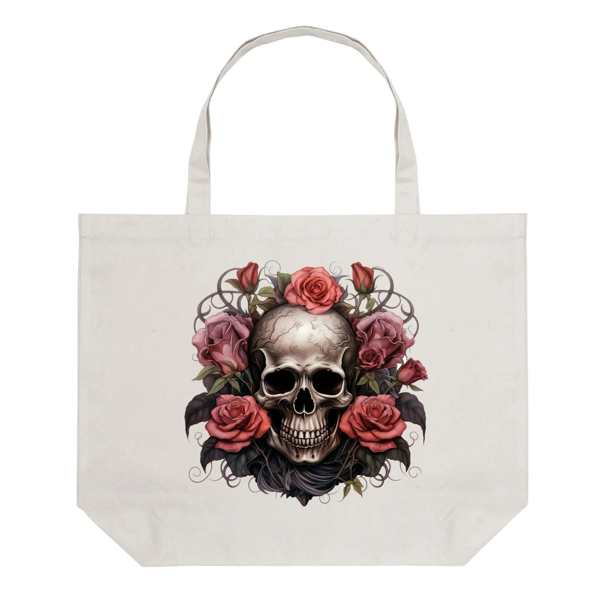 Skull Pink Roses Stylish & Sustainable Cotton Tote Bag