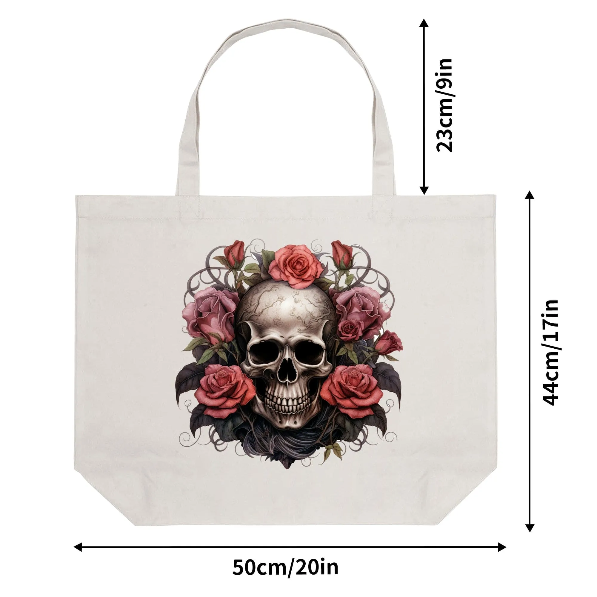 Skull Pink Roses Stylish & Sustainable Cotton Tote Bag