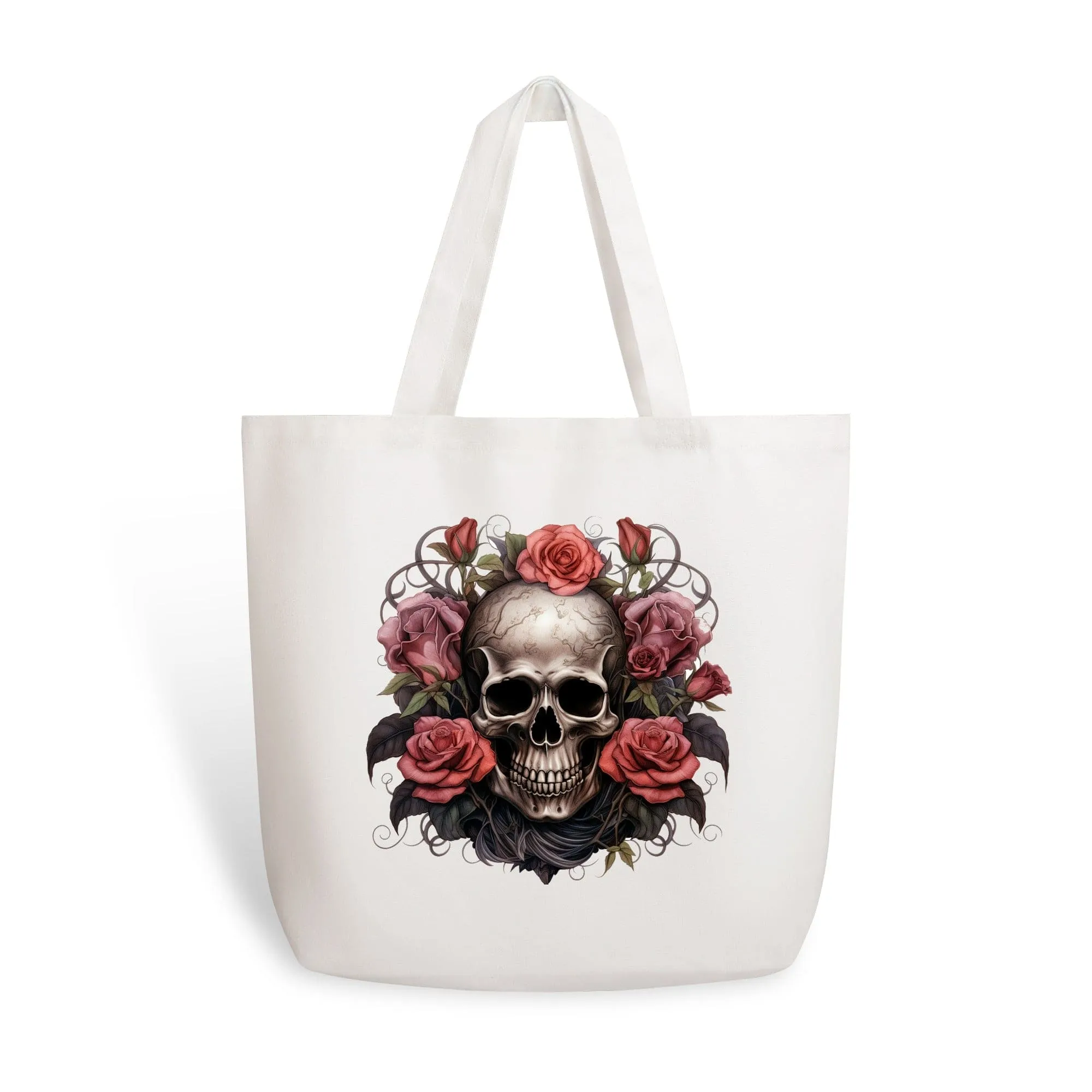 Skull Pink Roses Stylish & Sustainable Cotton Tote Bag
