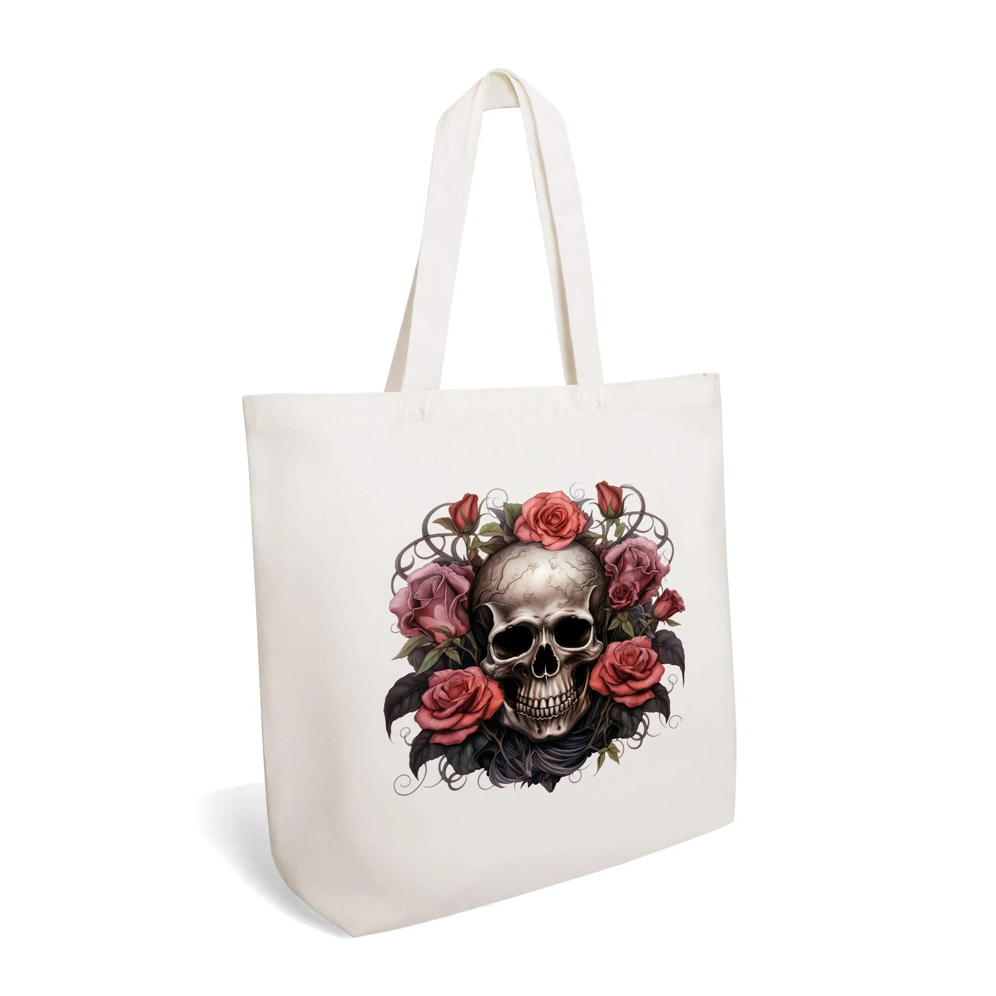 Skull Pink Roses Stylish & Sustainable Cotton Tote Bag