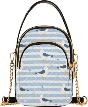 Small Crossbody Bags Cute Seagulls and Stars Shoulder Bag for Women Quilted Wave Cross Body Bag