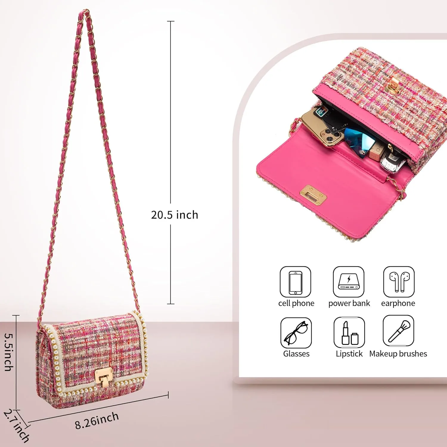 Small Crossbody Bags for Women Leather Shoulder Bag with Chain Strap Trendy Clutch Satchel Ladies pearl Evening Bags