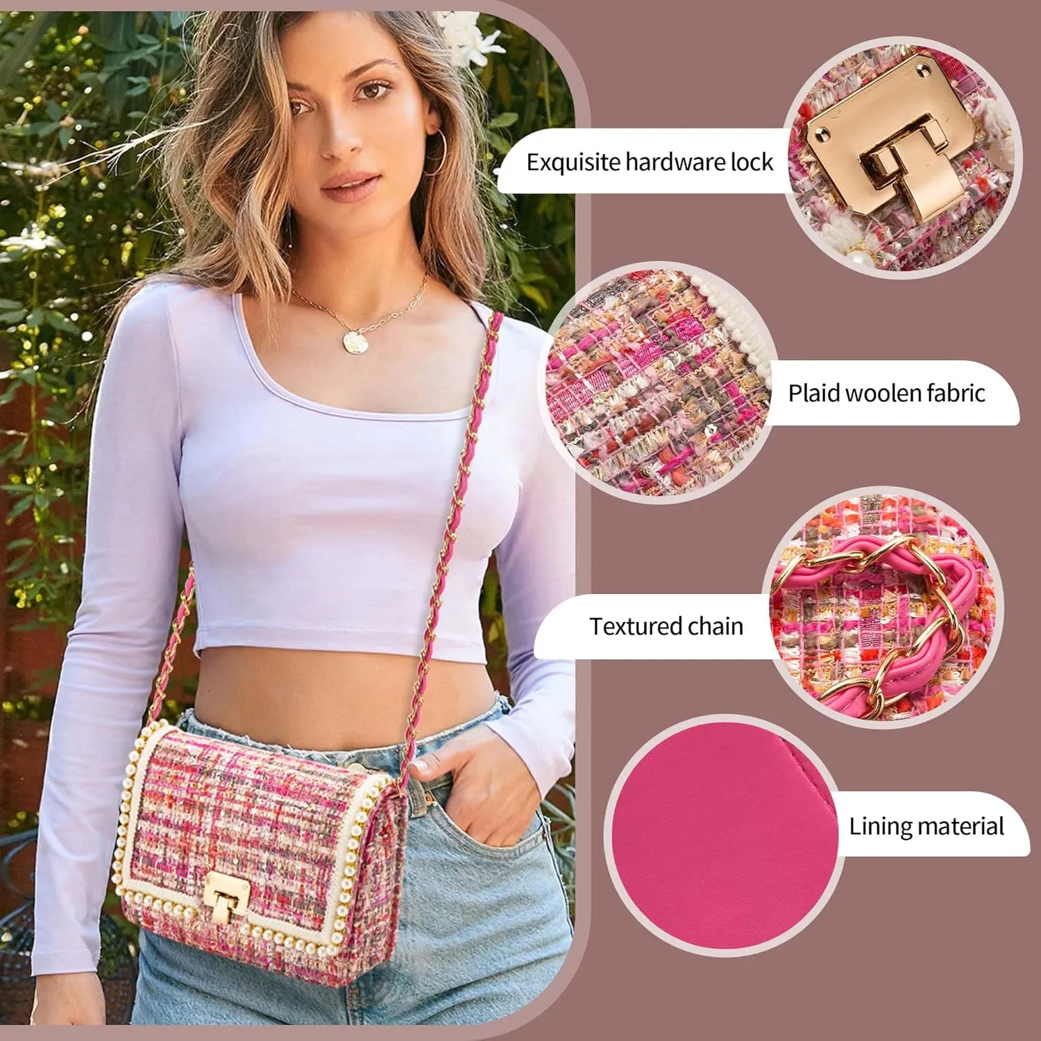 Small Crossbody Bags for Women Leather Shoulder Bag with Chain Strap Trendy Clutch Satchel Ladies pearl Evening Bags