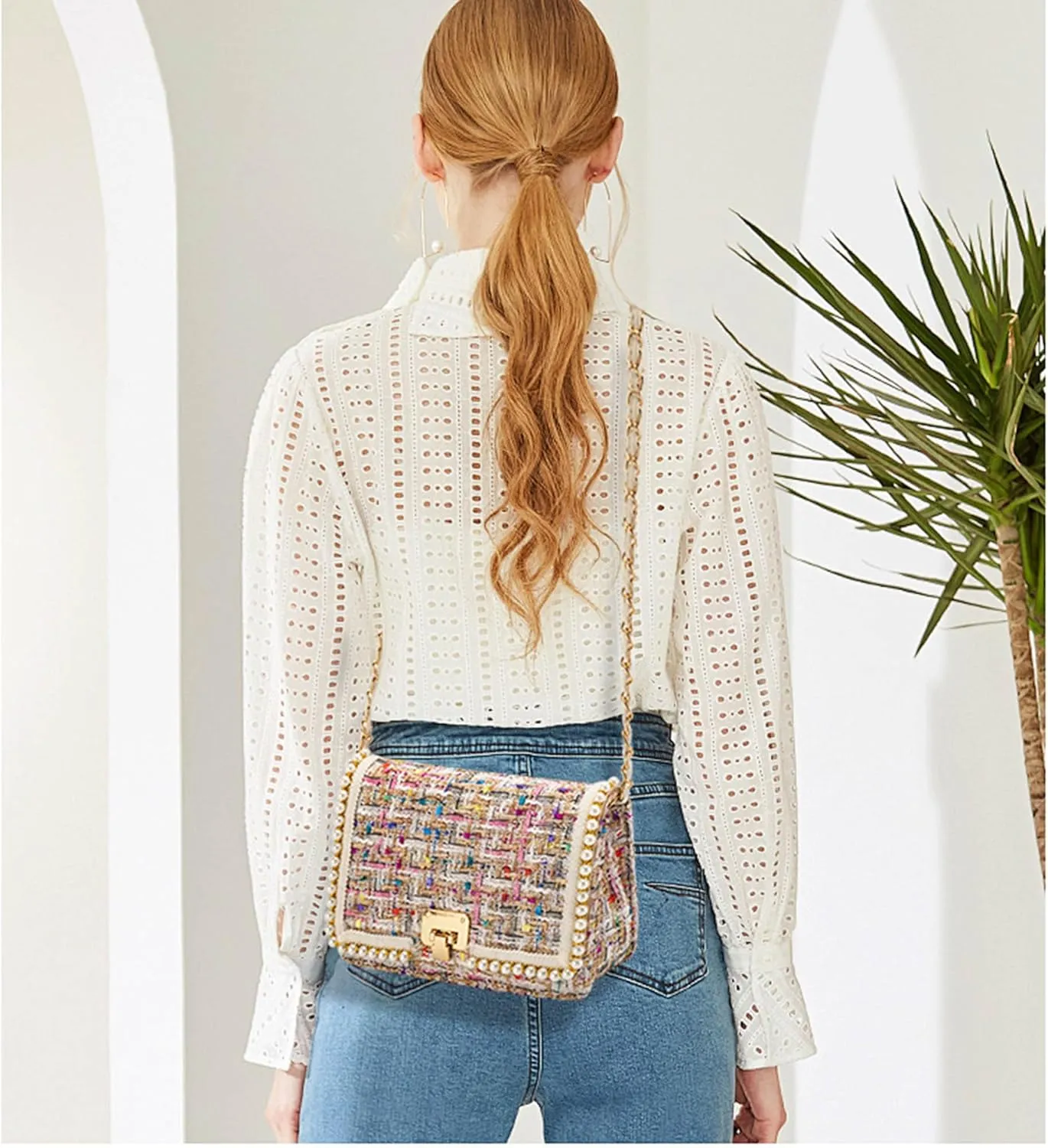 Small Crossbody Bags for Women Leather Shoulder Bag with Chain Strap Trendy Clutch Satchel Ladies pearl Evening Bags