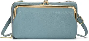 Small Crossbody Purse for Women RFID Blocking Leather Kiss Lock Cross Body Clutch Cell Phone Wallet